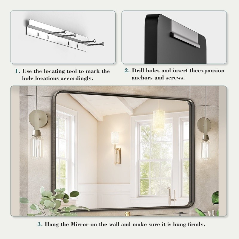 Metal Bathroom Mirror Waterproof Rectangular Easy Mounting Stylish Decor Piece