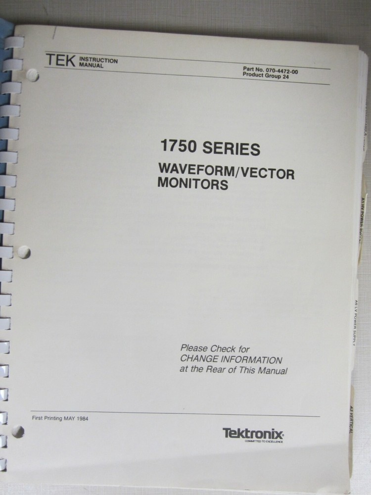 Tektronix 1750 Series Waveform/Vector Monitors 070-4472-00 Instruction Manual