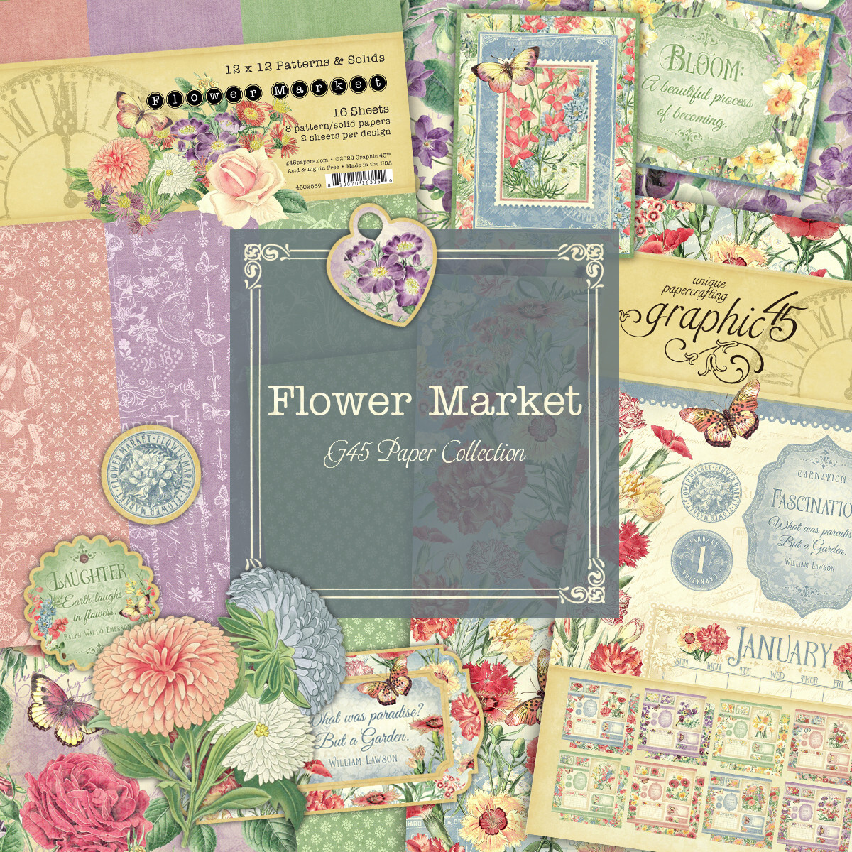 GRAPHIC 45 *FLOWER MARKET* COMPLETE COLLECTION PACKAGE BUNDLE CALENDAR GORGEOUS