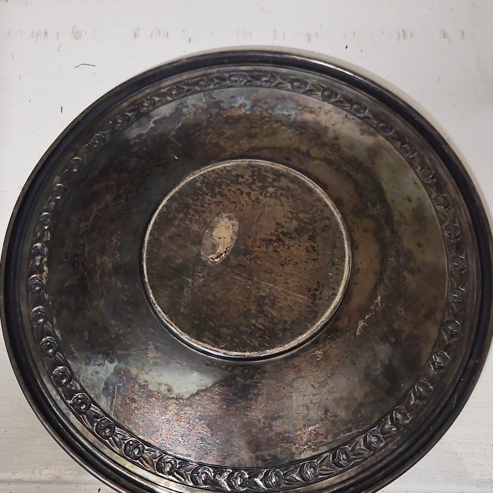 Antique Silverplate Round Tray with Ornate Decorative Border