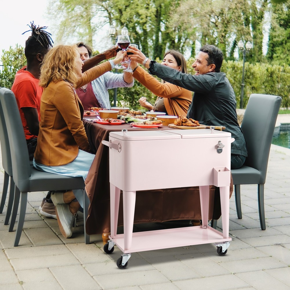 80QT Pink Patio Rolling Cooler