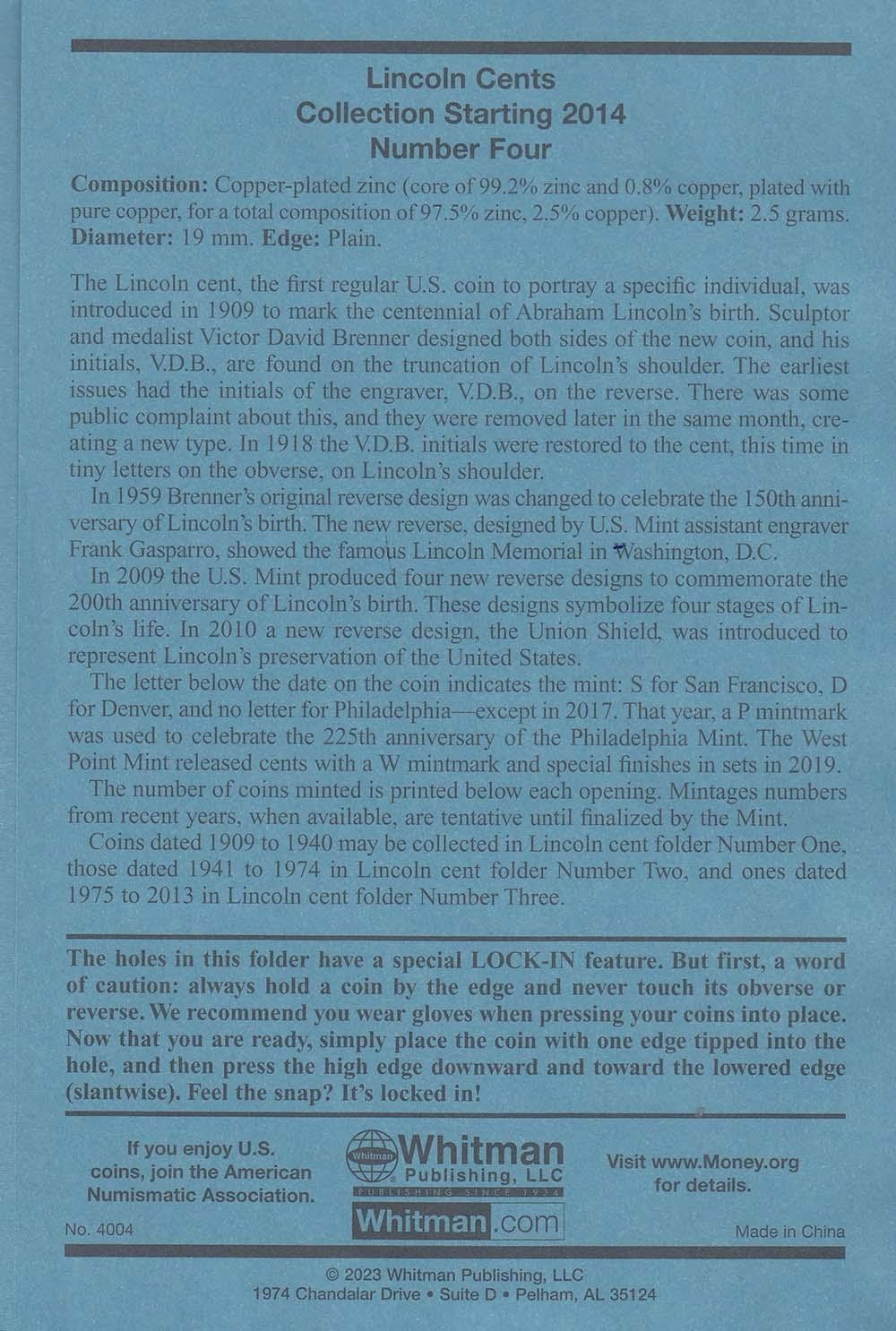 Whitman Lincoln Cent Coin Folder 2014 -2025 Vol 4 Penny Album Book 4004 w Blank