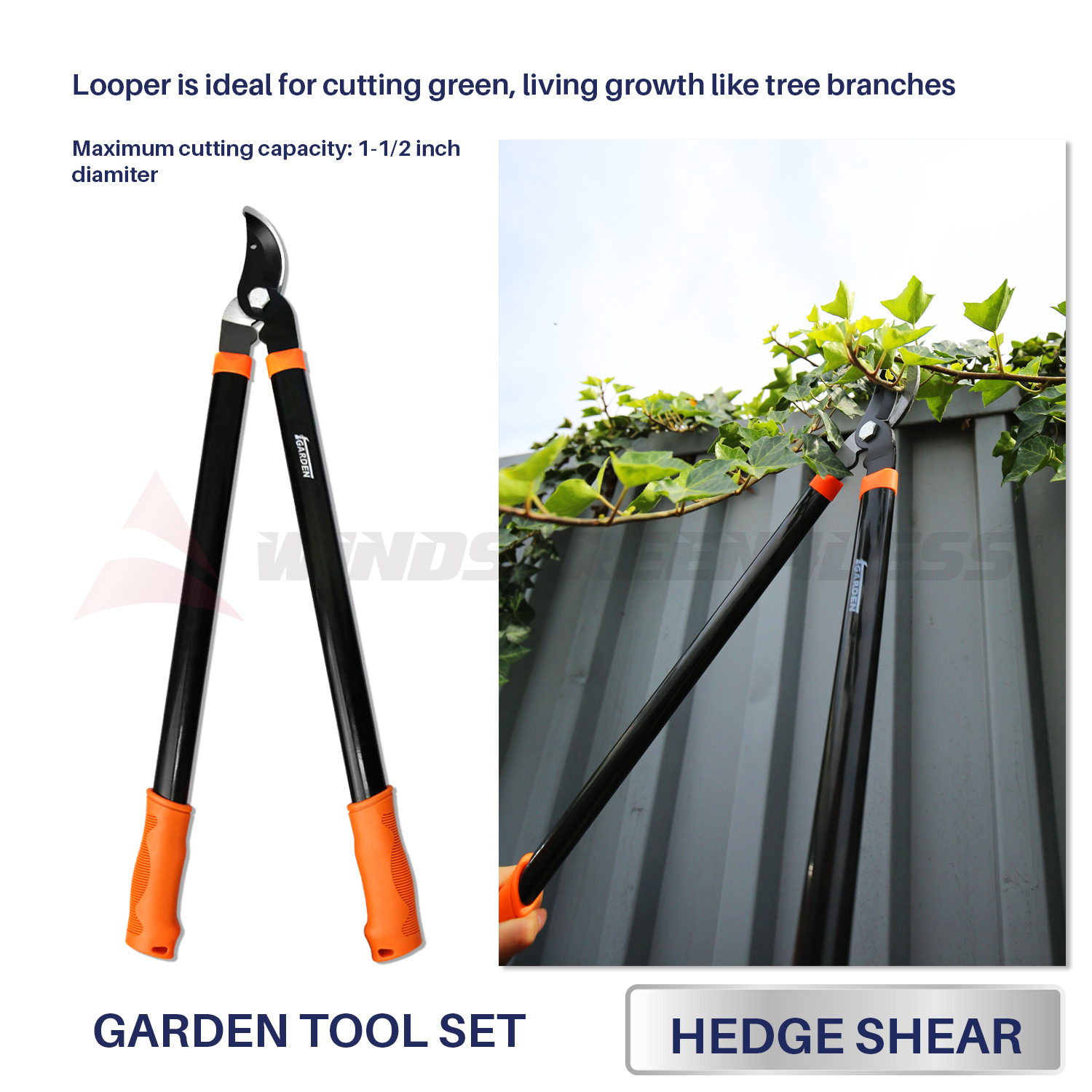 3 Piece Combo Garden Tool Set with Lopper Hedge Shears Pruner Shears Garden Kit