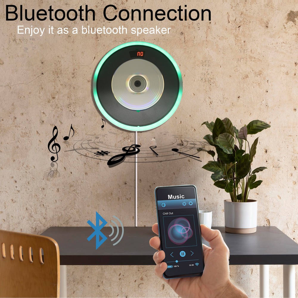 Technical Pro Portable Stylish Wall Mounted CD Player with Bluetooth, LED & USB