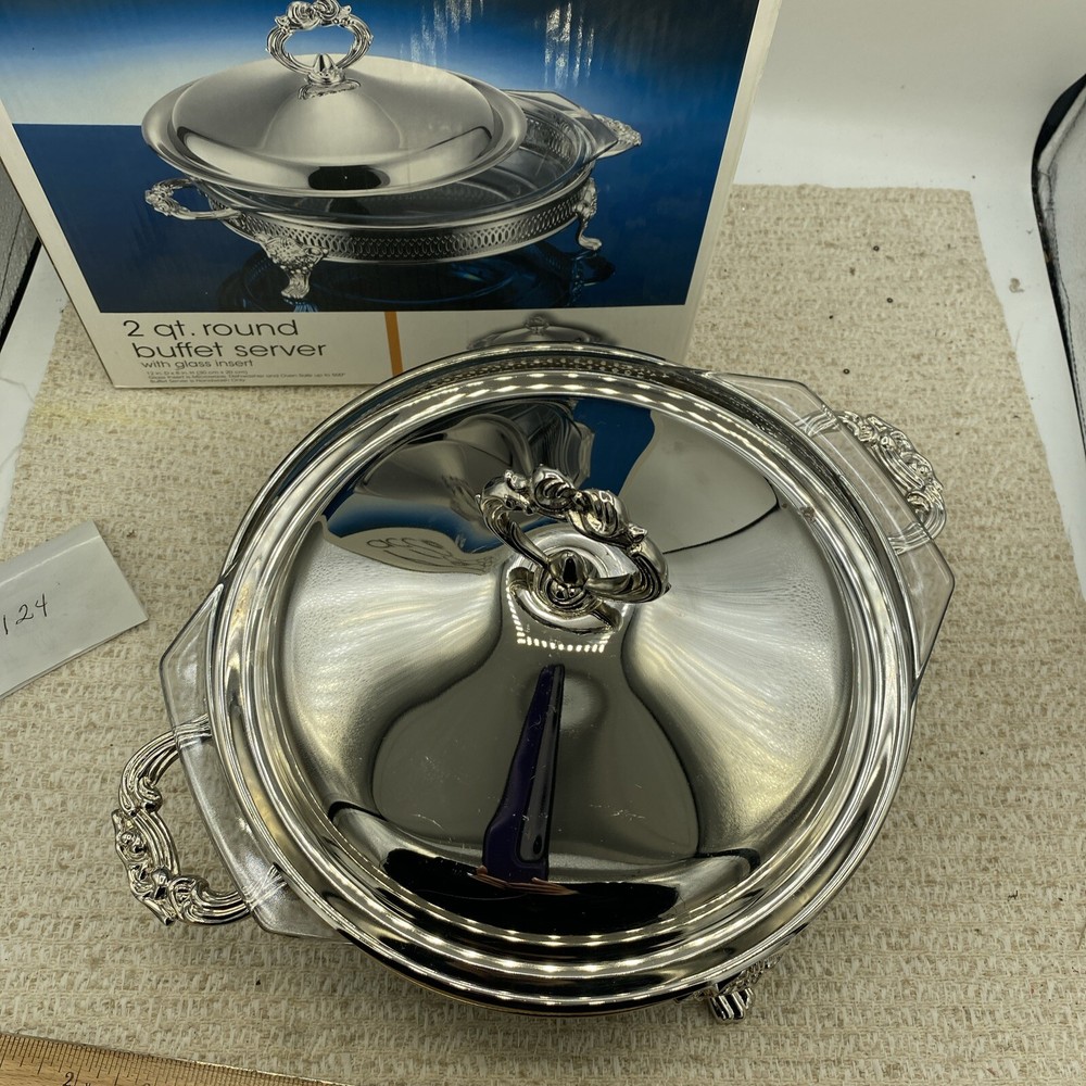 GODINGER SILVER ART COMPANY SILVER PLATED ROUND BUFFET SERVER 2 QUART