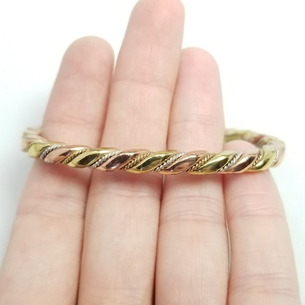 Vintage Solid Mixed Metal Cuff Bangle Bracelet, Solid Unsigned Estate