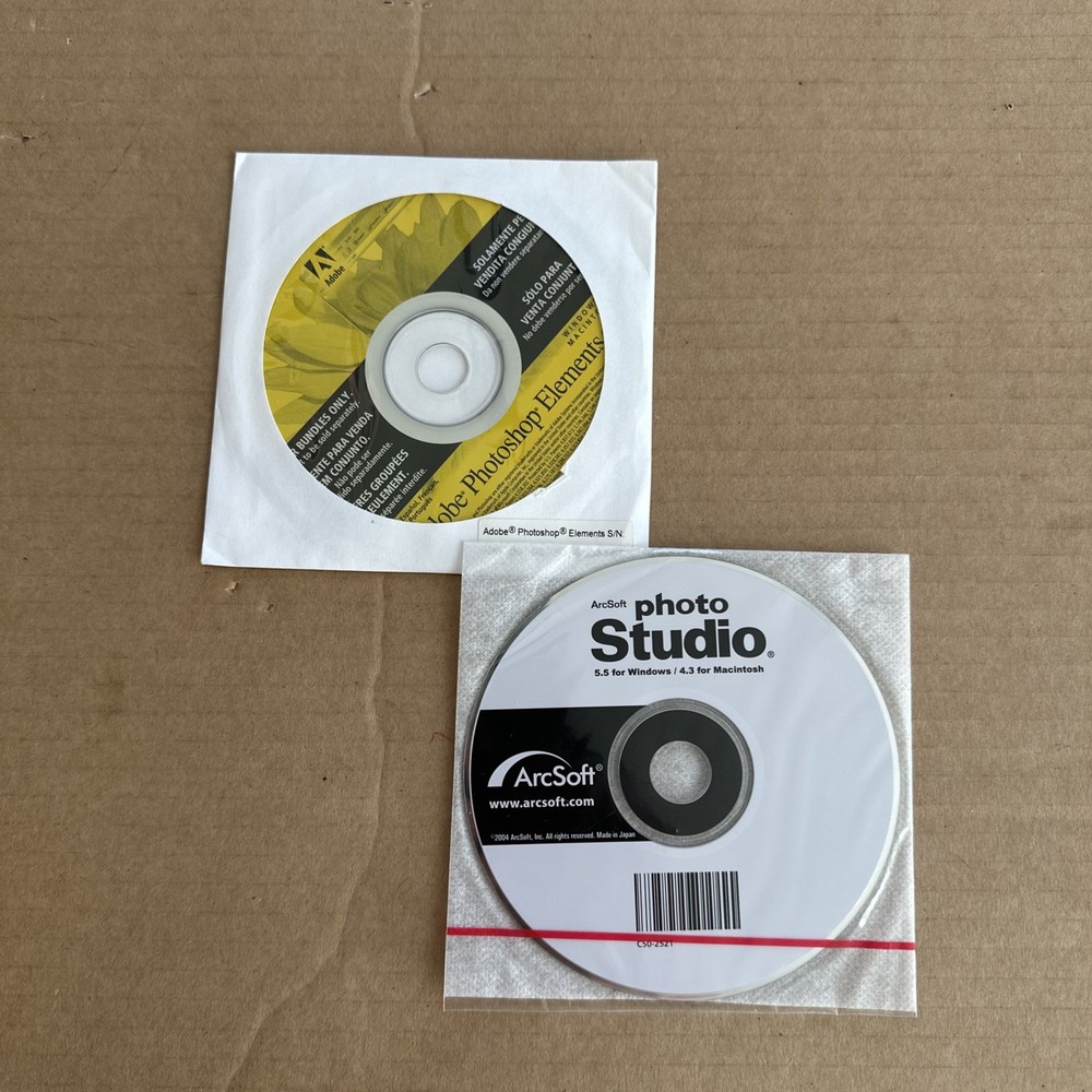 Adobe Photoshop Elements 2.0 CD W/ Serial Number + ArcSoft Studio 2004 Software