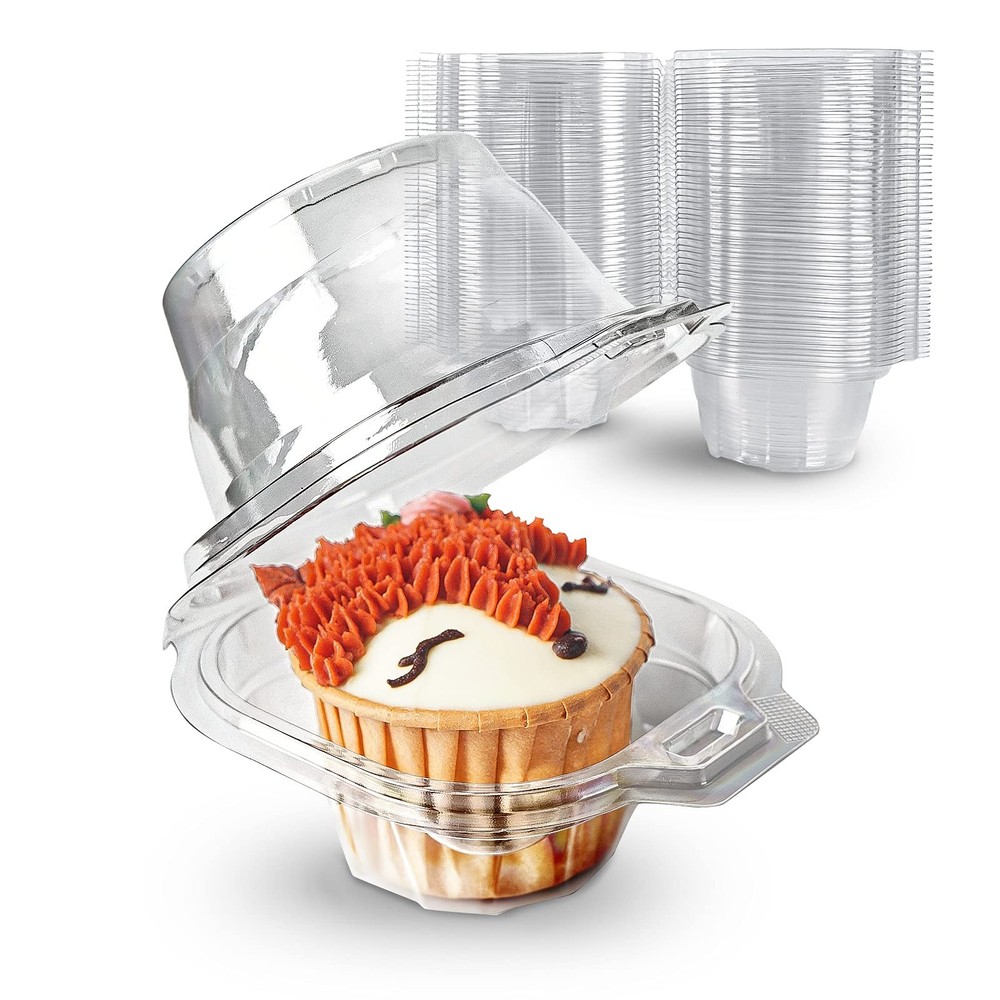 100 Packs Individual Cupcake Containers Stackable Single Compartment Cupcake Dis