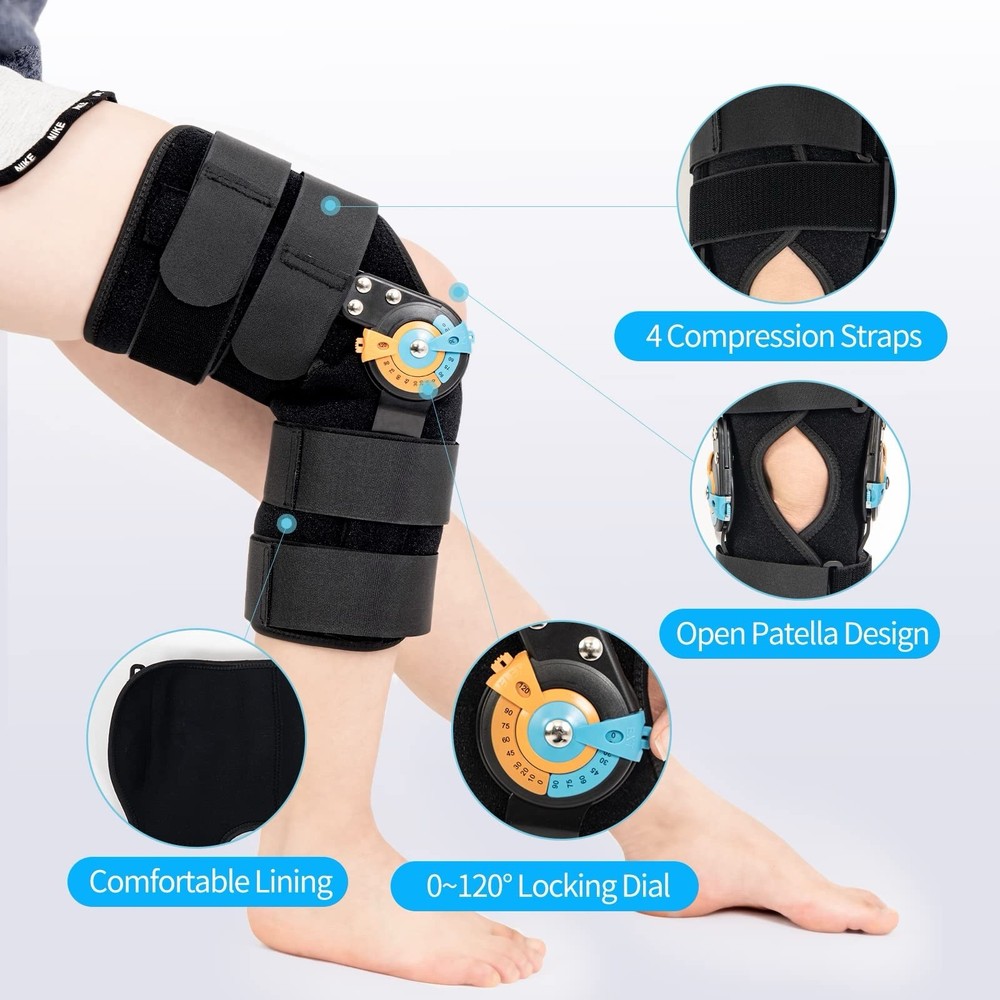 Hinged ROM Knee Brace Adjustable Immobilizer Medium M Left Or Right