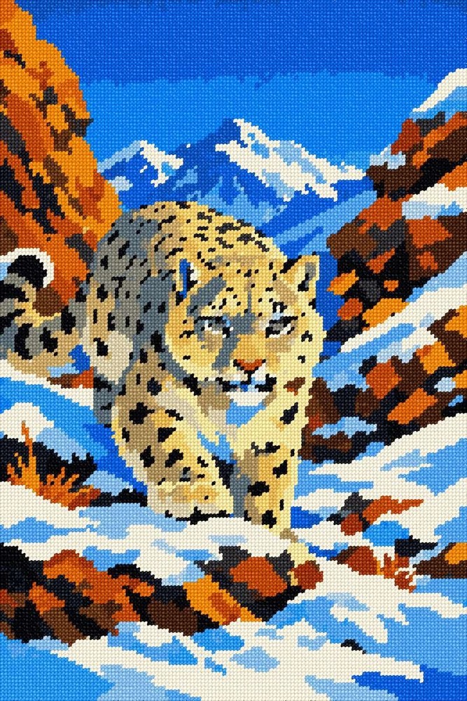 Snow Leopard Approaching Needlepoint Kit or Canvas