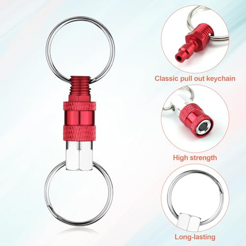 4 Pack Quick Release Keychain, Aluminum Pull Apart Detachable Red and Silver