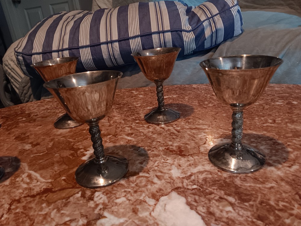 VTG J Perez Ruiz E.P.B Silverplate Spain Stem Wine goblets 6 cups