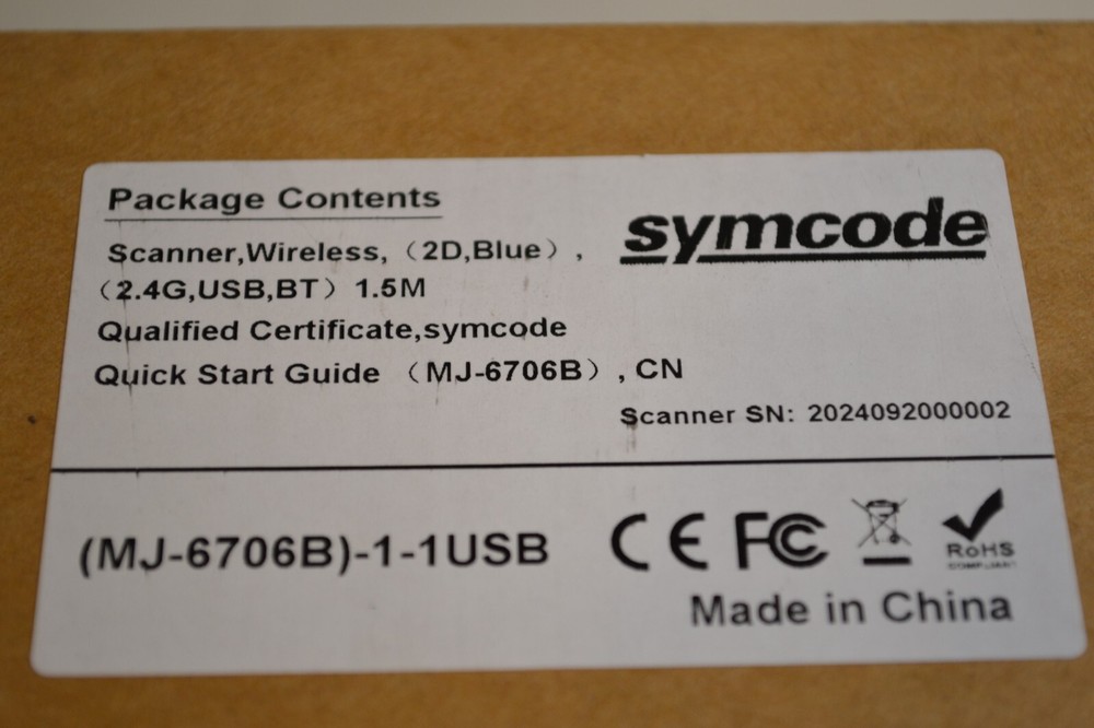 Symcode MJ-6706B Wireless Bluetooth Barcode Scanner 2.4G - Blue