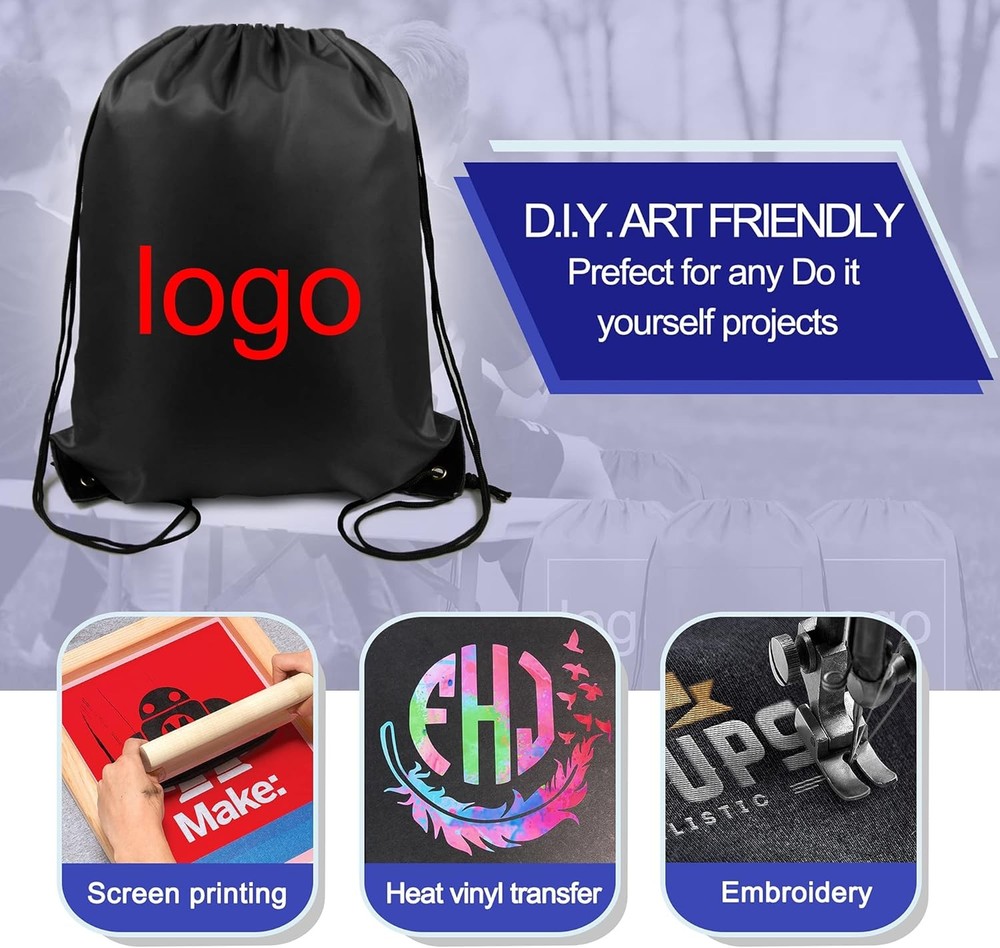 BeeGreen Drawstring Backpack Bags 20,30,50 Packs Reflective String Black
