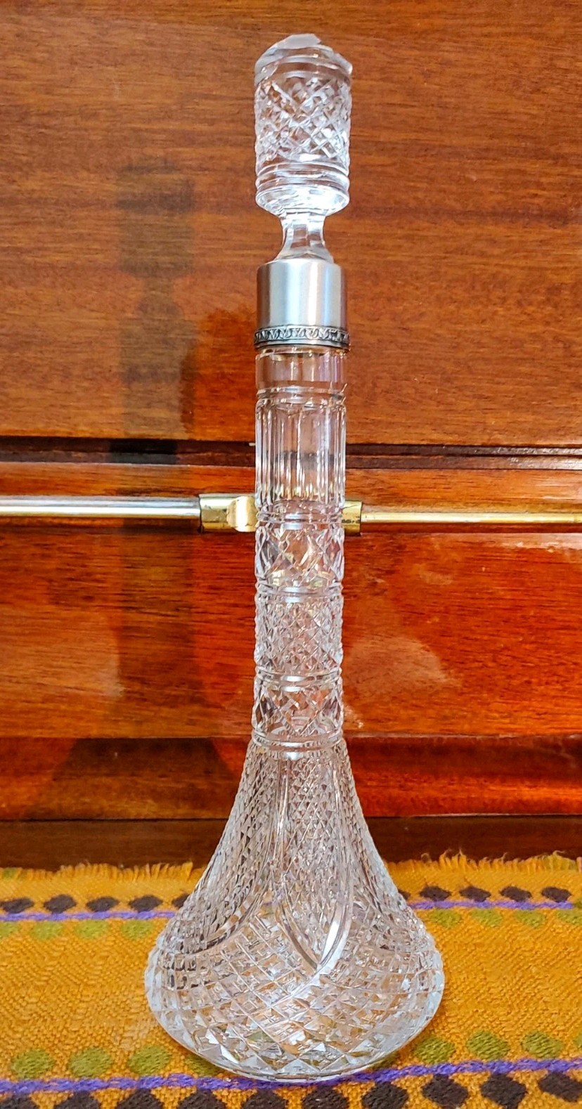 Vintage crystal decanter with sterling silver finial 875°,USSR,height 33 cm