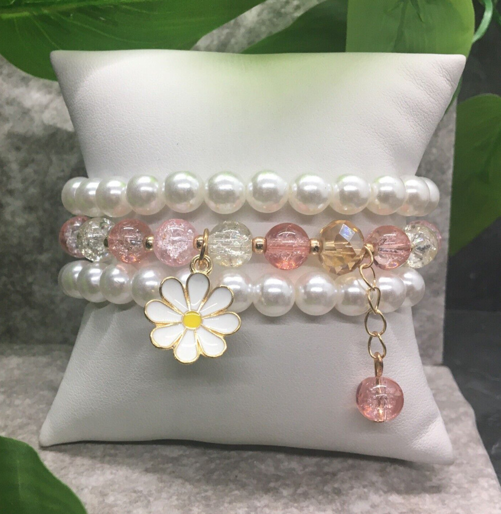 3 PC Handmade Boho Beaded Stackable Stretch Bracelet Set New Free Ship 8975 8976
