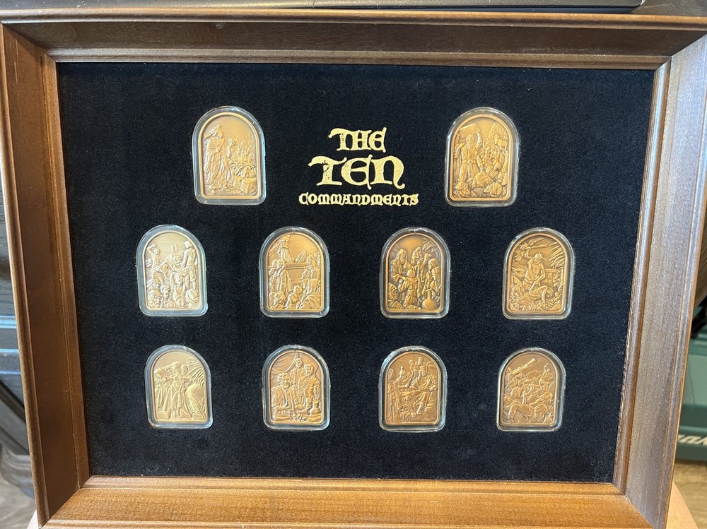 Hamilton Mint Ten Commandments Bronze Ingots with Case & Frame COA #0232/5000