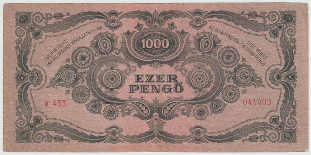 Hungary 1000 Pango Banknotes, year 1945