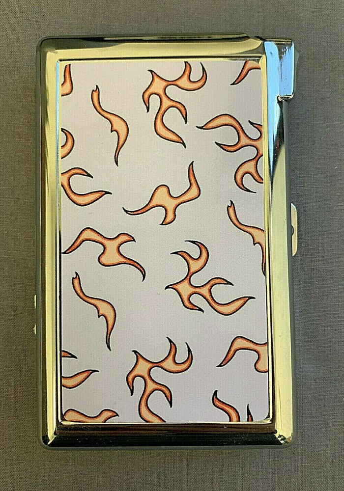Artsy Orange Flame Pattern Cigarette Case with lighter ID Holder Wallet