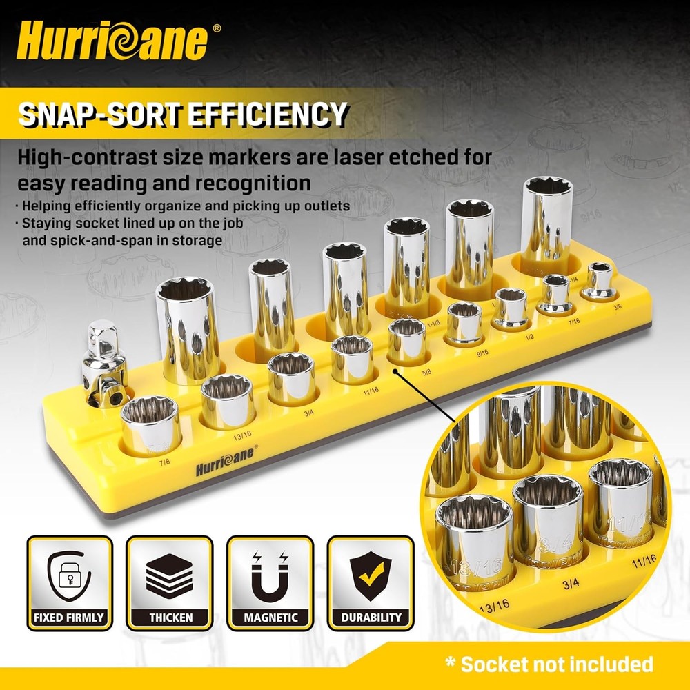 Magnetic Socket Organizer Set 2 Piece Socket Holder Set Includes 1/2" Drive Metr