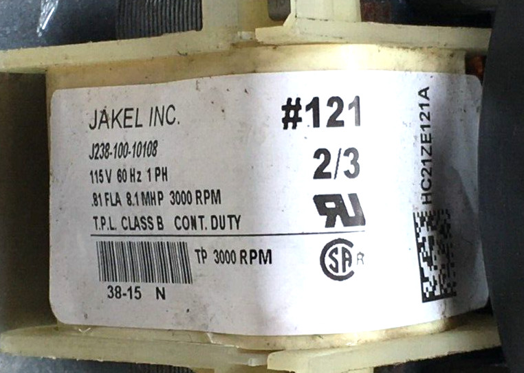 JAKEL J238-100-10108 Draft Inducer Blower Motor 115V HC21ZE121A used #L08
