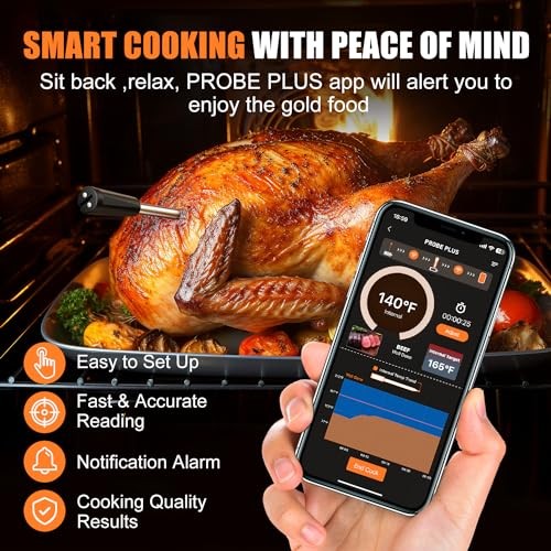 Wireless Smart Meat Thermometer,330FT Bluetooth Range,100% Wood