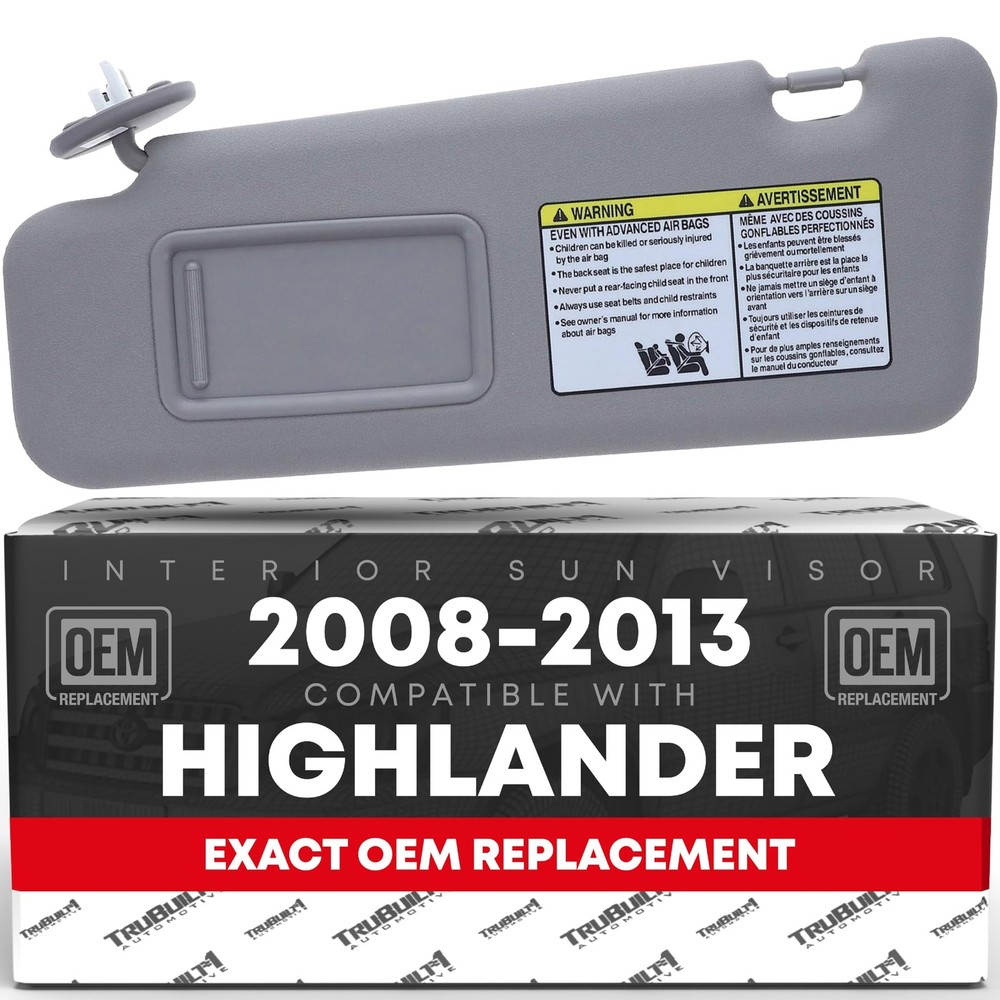Sun Visor, Driver Side for Toyota Highlander - Gray