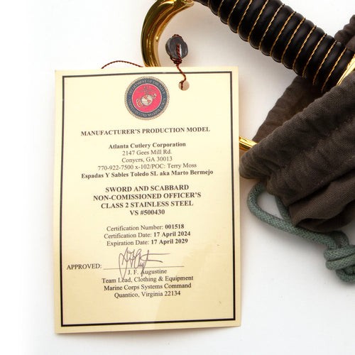 US Marine Corps Certified NCO Saber ceremonial sword new