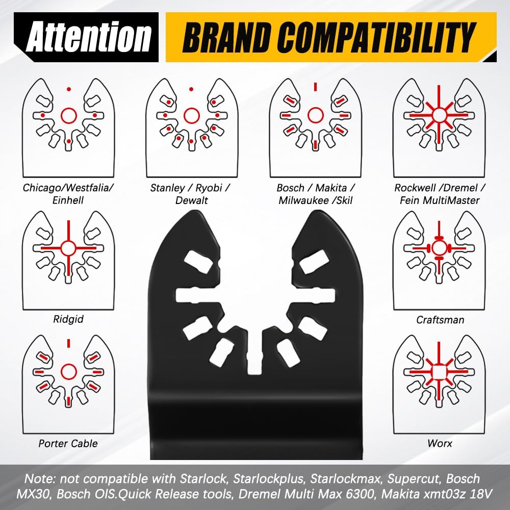 6PCS Oscillating Tool Blades, Universal Wood Multitool, Black