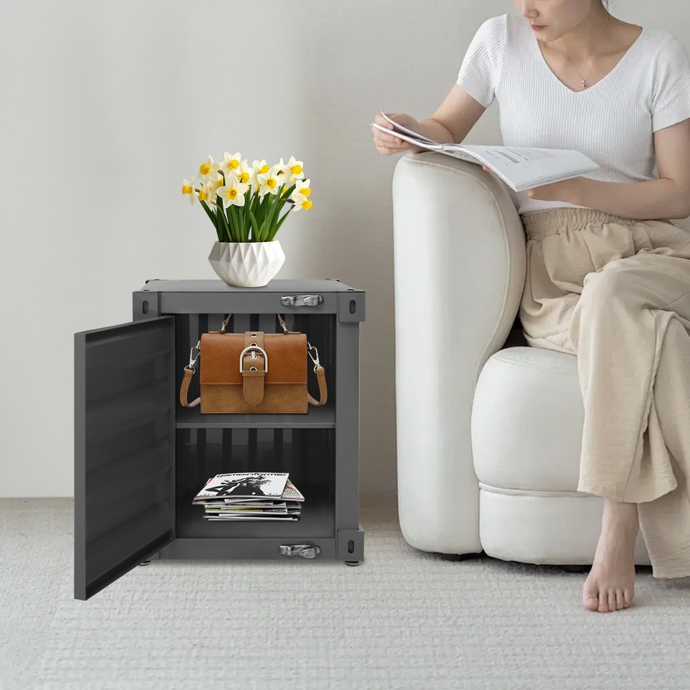 Floorstanding Side Table, Industrial Style Container Cabinet, Iron Bedside Table