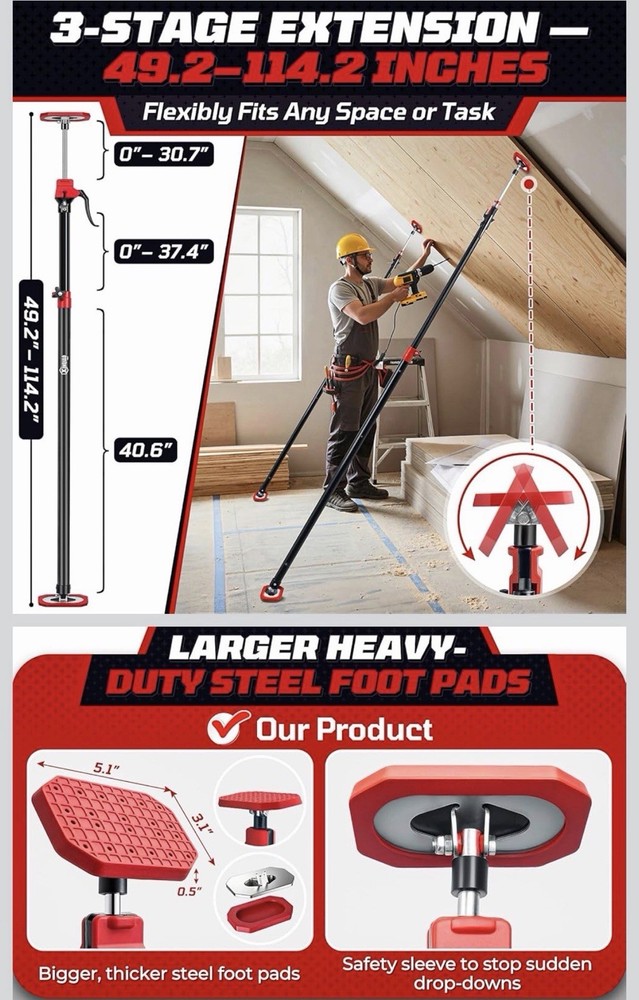Cabinet Jacks for Installing Cabinets, Heavy Duty Third Hand Support Adjustable