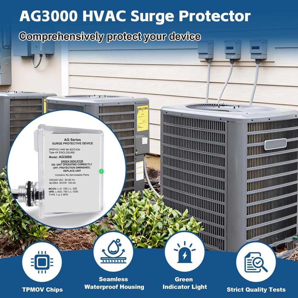 AG3000 HVAC Surge Protector 120/240V, 3-Mode Mini Split Surge Protective Devi...