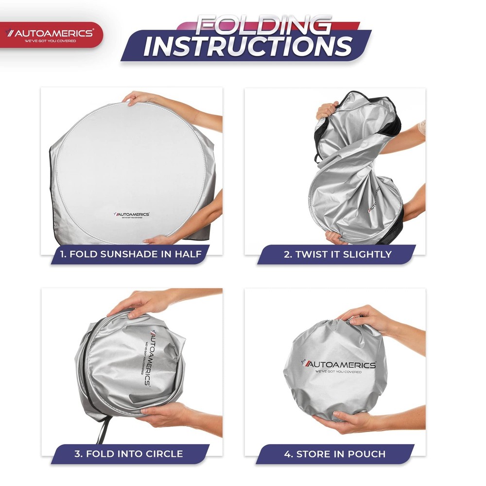 Autoamerics 1-Piece Windshield Sun Shade Standard Silver Foldable Car Front W...