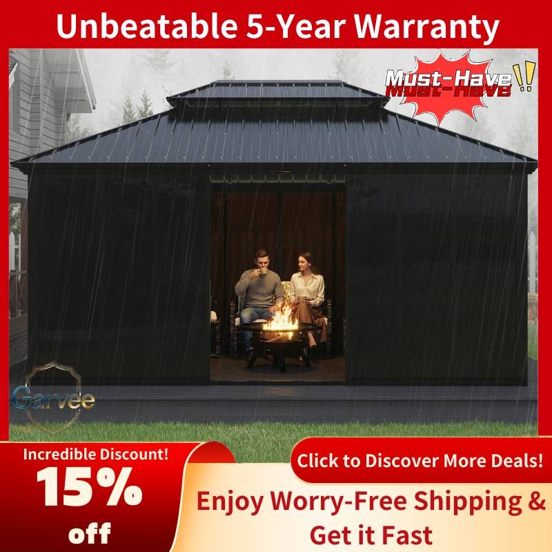 Enclosed Hardtop Gazebo Sunroom 12x16 ft Floor-to-Ceiling Sliding Doors Outdoor