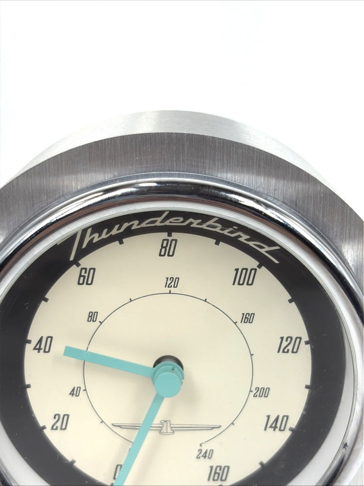 Ford Thunderbird Spedometer Desk Clock Silver Tone 4.25" Quartz Battery - Tested