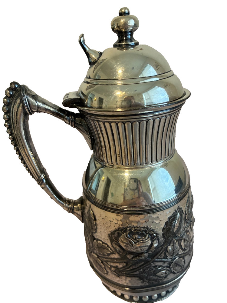 Antique Silver Syrup Pitcher with hinged cover