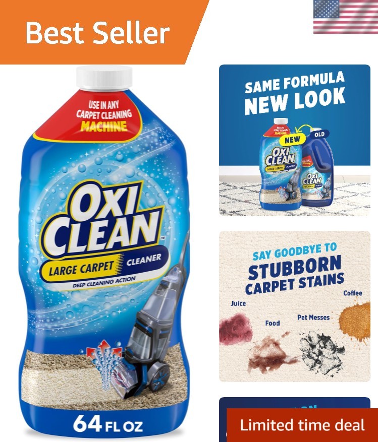 Large 64 fl oz Carpet Cleaner Liquid - Powerful Oxygen Stain Remover Solution
