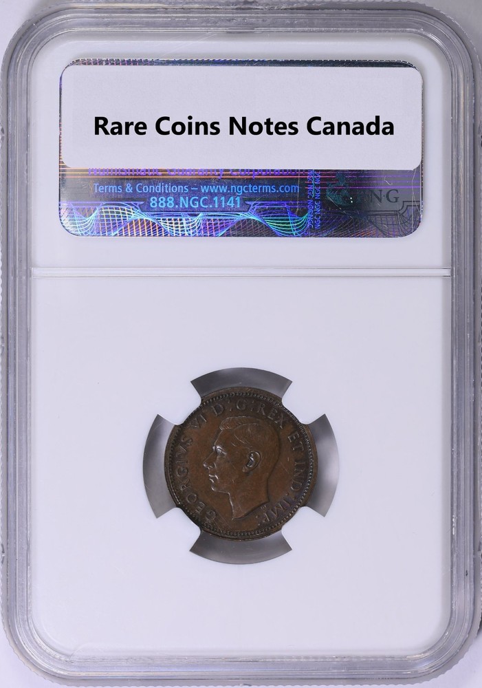 Mint Error - Canada 1 Cent George VI Mirror Brockage on Reverse NGC MS-65 BN