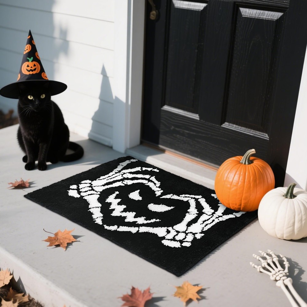 Mocsicka Halloween Bath Mat Funny Face 1'8" x 2'8" (Rectangular), Black