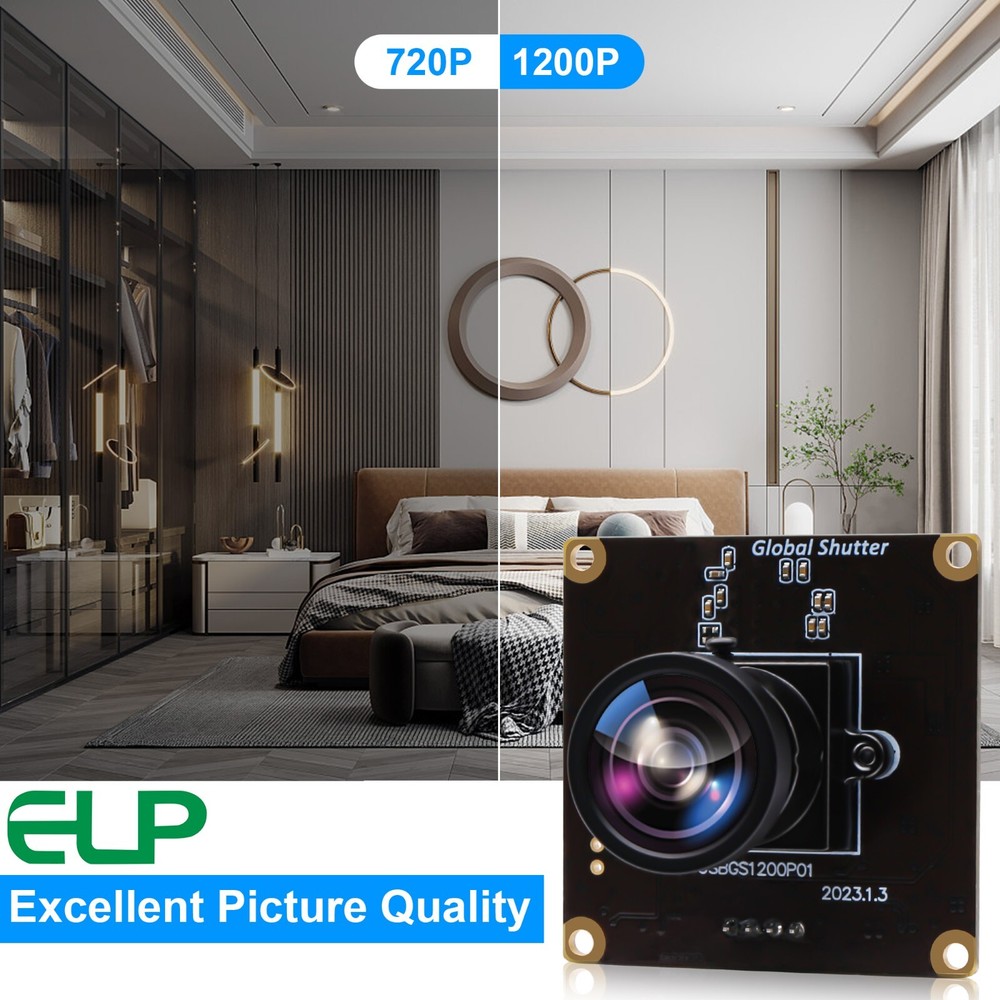 ELP 2.3MP Global Shutter High Speed No Distortion Wide Angle USB Camera Module