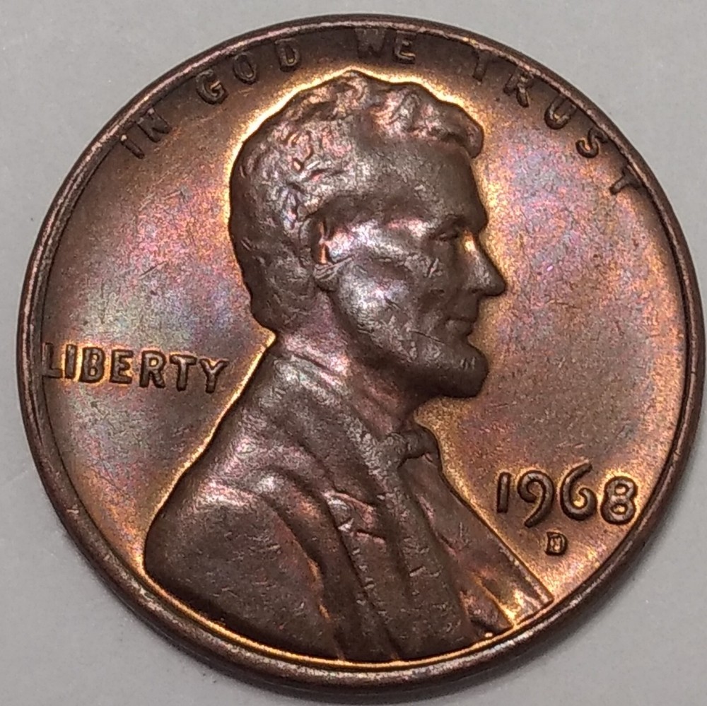 1968-D Mint State BN Lincoln Cent ~ Toned