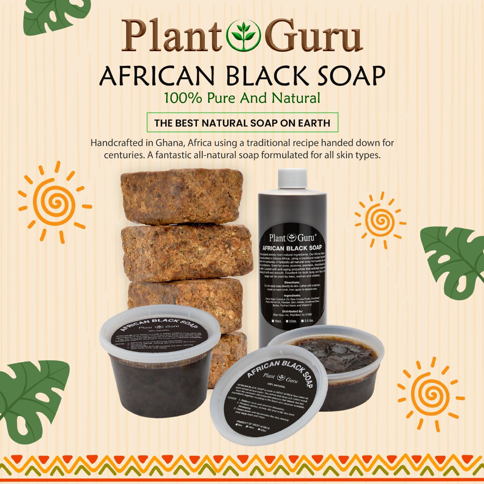 Raw African Black Soap Liquid 100% Pure Organic Natural Bath Body Face Wash Bulk