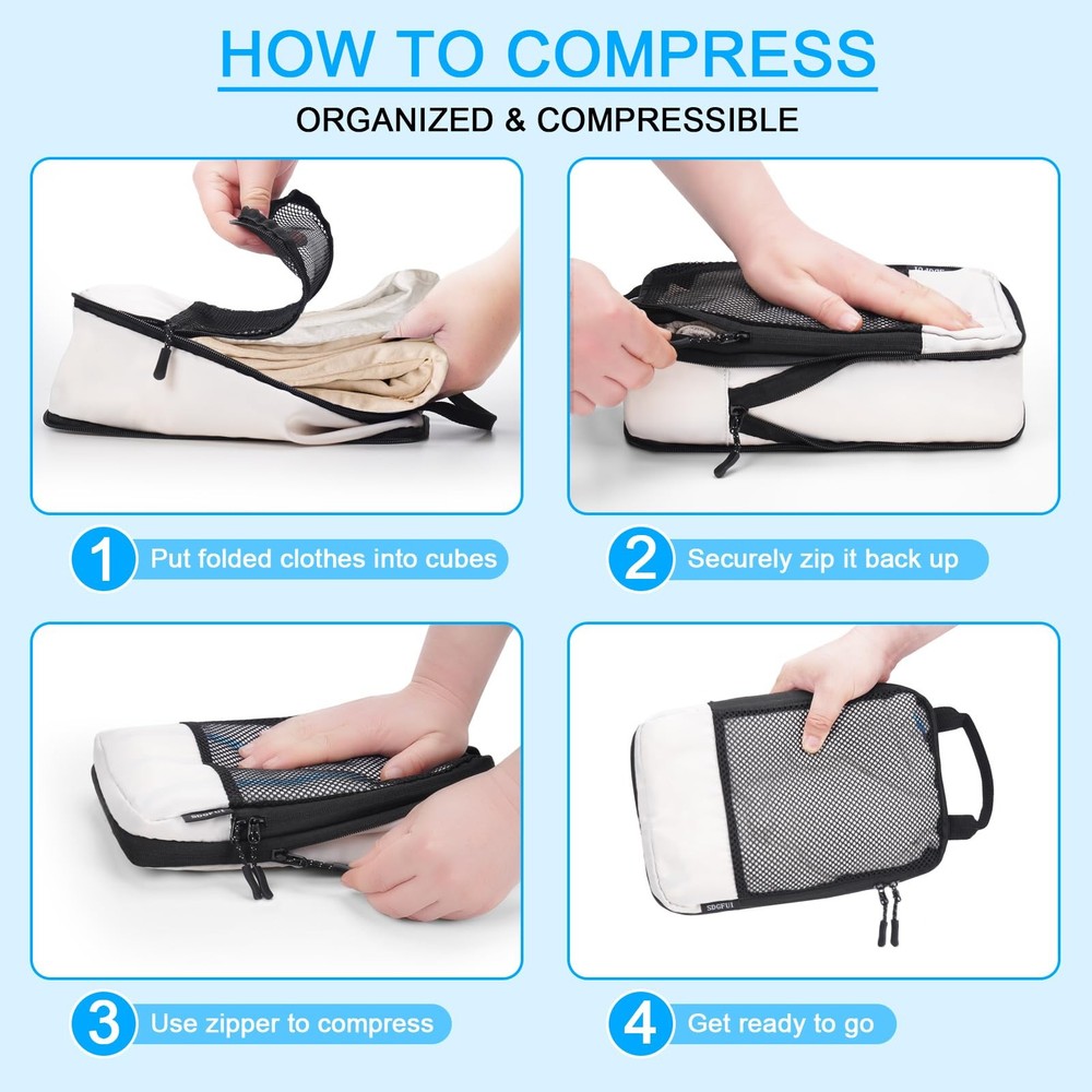 4 PCS Set Compression Packing Cubes for Travel, Lightweight 4 Set, Beige