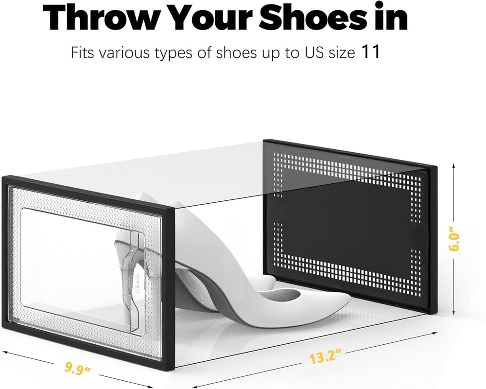 12/24 Pack XL Clear Drop Side Shoe Boxes Stackable Sneaker Storage Display Case