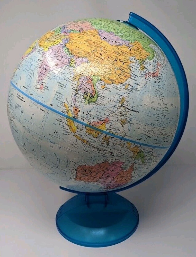 Replogle Globemaster Rotating World Globe on Blue Plastic Stand 12"