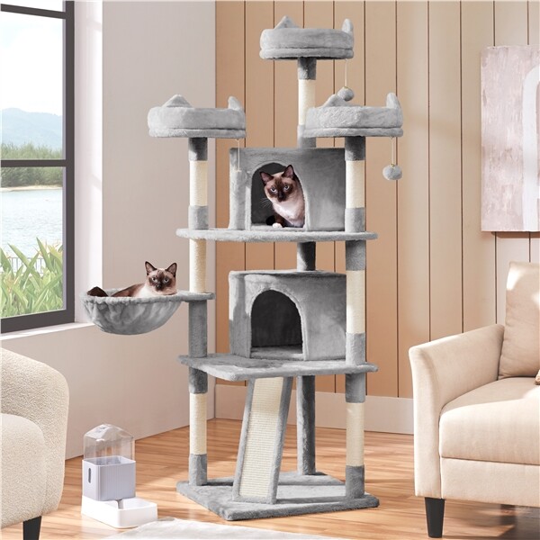 69 Inches Cat Tree with Warm Condos Platform Scratching Board Scratching Posts