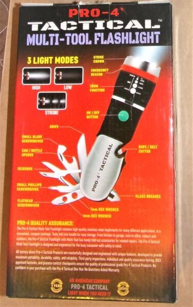 PRO-4 TACTICAL MULTI-TOOL FLASHLIGHT. NEW IN BOX.