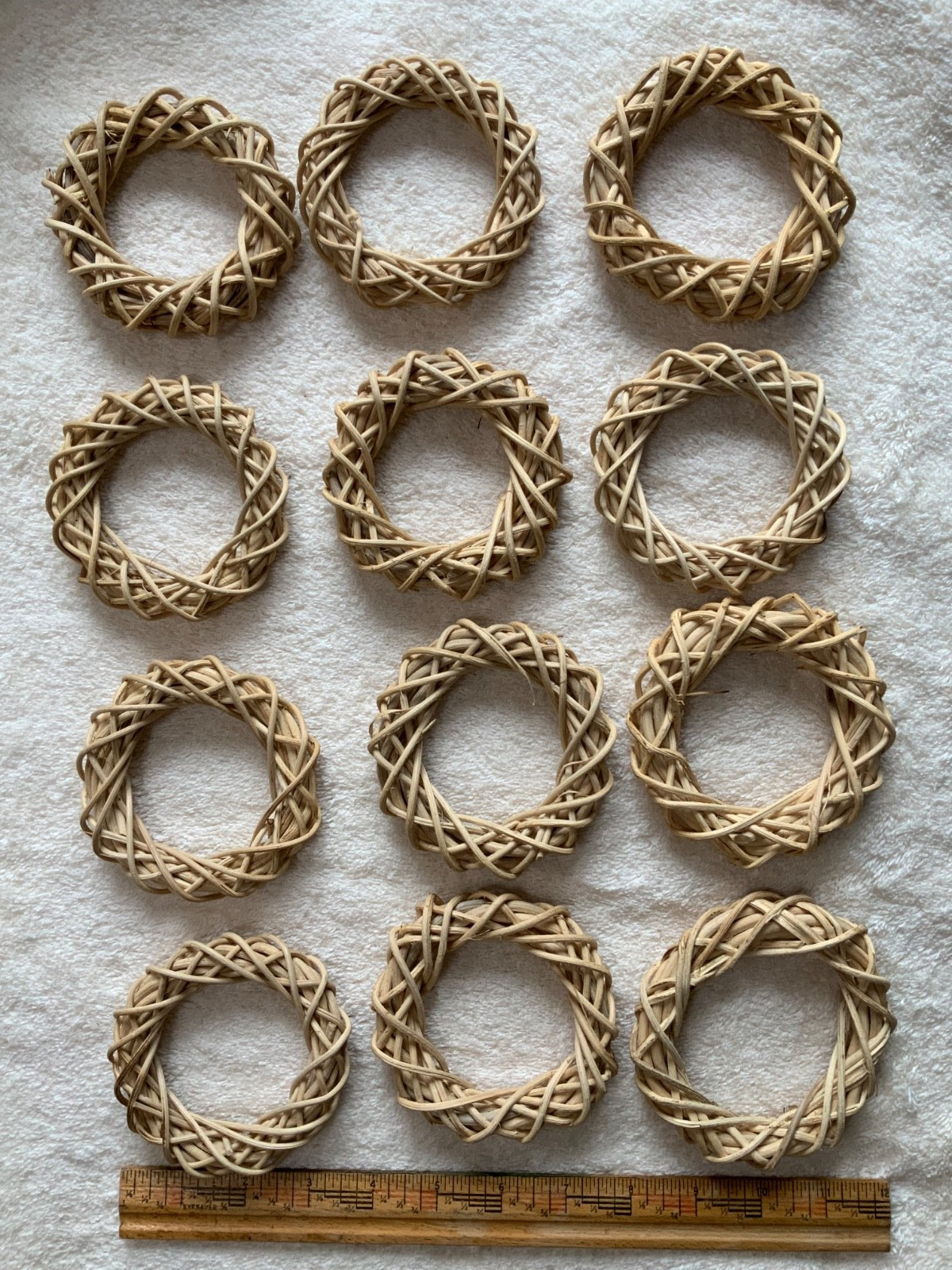 12  New natural wicker wreaths  3 3/4" to 4 inch diameters