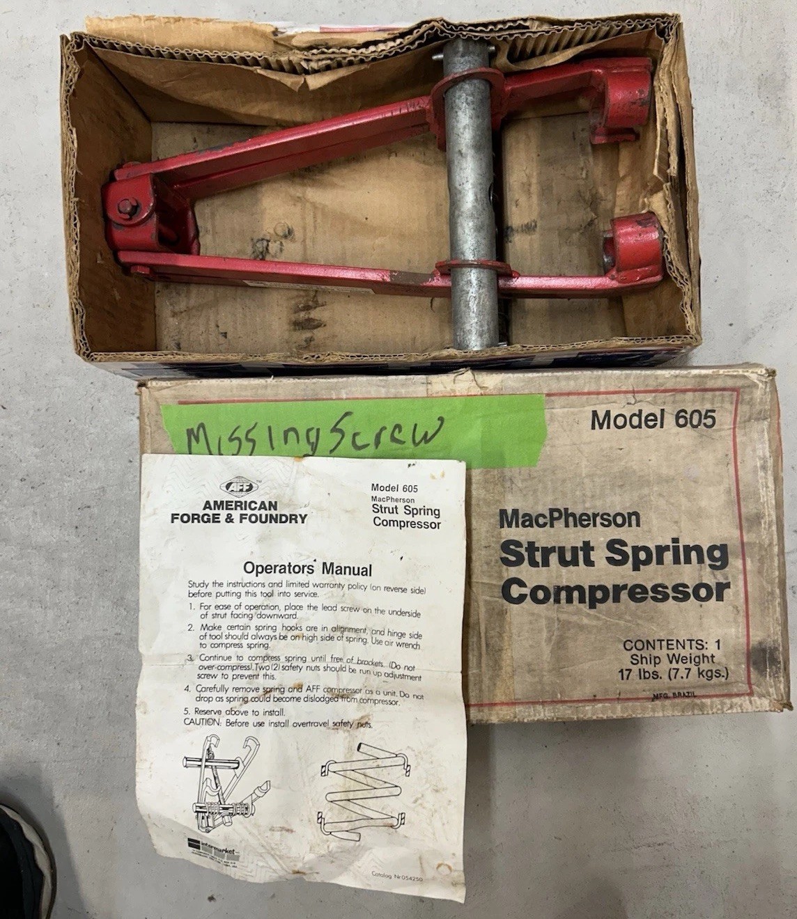 AFF Model 605 MacPherson Strut Spring Compressor Missing Adj. Screw