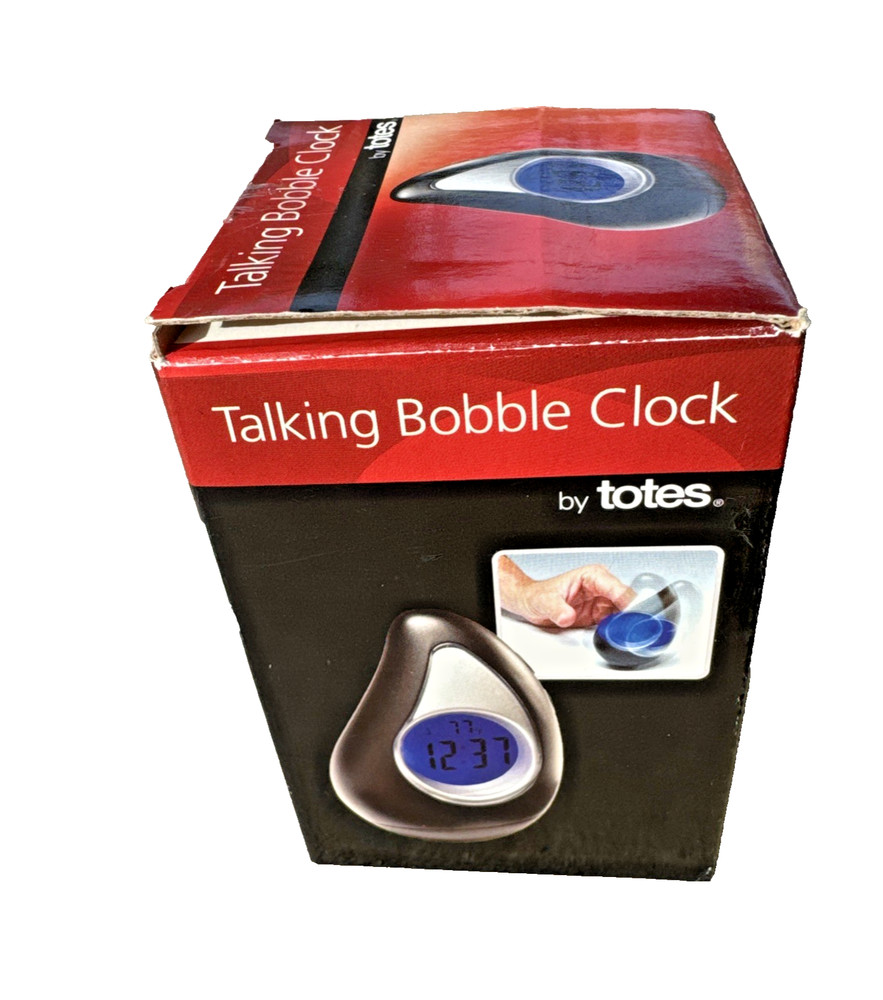 NEW Totes Talking Bobble Clock 91715 Black Silver Blue Backlight
